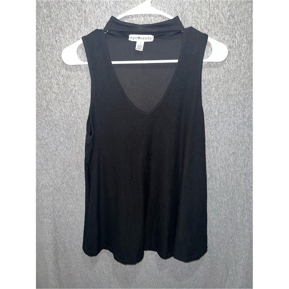 Eye Candy Women Black Sleeveless V-Neck Tank Top Mock Collar Size L